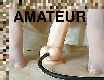 masturbation, fitta-pussy, smal, amatör, leksak, strumpor, tight, dildo, vit, små-bröst