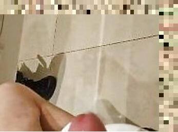 Huge creamy load in public toilet