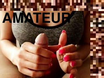 amatør, cumshot, hjemmelaget, handjob, par, pov, cum, utrolig, perfekt, fetisj