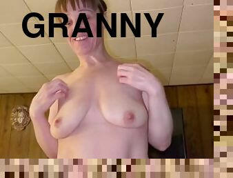 Granny shows off her saggy boobs and sucks the life and cum out of  man’s Dick. Oral creampie