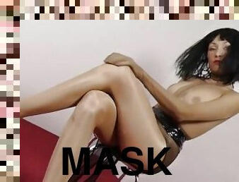 masturbation, strumpbyxor, fitta-pussy, nylon, höga-klackar, maskiner-mask