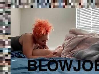 Lightskinned bbw gives sloppy blowjob in the morning