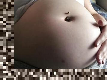 Swollen Belly Girl Stuffed Belly Rubs and Moans