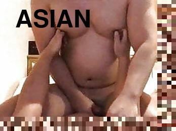 asiatisk, röv, pappa, anal, gigantisk-kuk, gay, avrunkning, massage, ritt, farsan