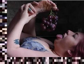 Giantess Crushing Grapes and Feeding Herself with her Giant Feet