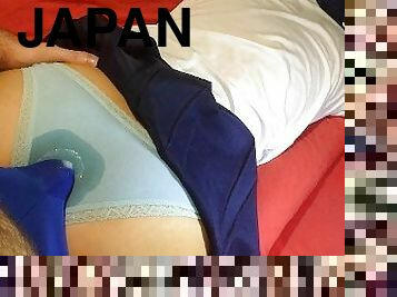 orgasm, cumshot, japansk, trosor, sprut, söt, vått, underkläder-underwear