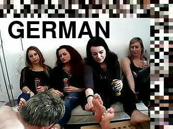 two slaves have to serve 4 girls at german foot party