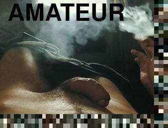 amateur, adolescente, paja, corrida, fumando