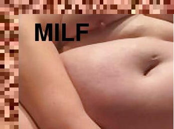 Milf masturbates and licks breastmilk before shower