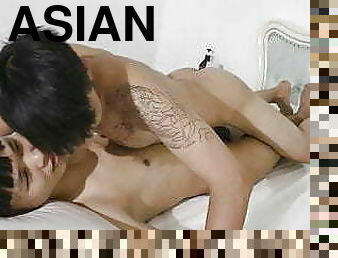 asiatisk, udløsning, kæmpestor-pik, bøsse, spiller, massage, sperm, kinesisk, twink