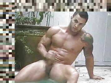 culo, masturbación, al-aire-libre, amateur, polla-enorme, gay, pajeándose, corrida, piscina, a-solas