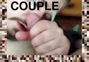 Couple shares cock..husband gets huuge facial!