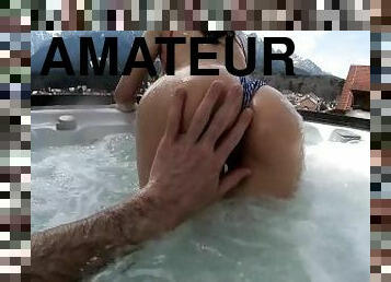 public, amateur, couple, bout-a-bout, parfait, jacuzzi, taquinerie