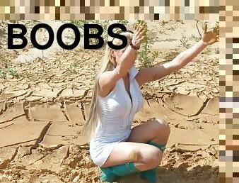 Big boobs in mud