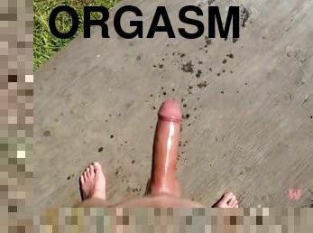 onani, orgasme, utendørs, pussy, amatør, cumshot, stor-pikk, pov, cum, sperm