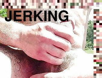 Jerking my cock outside sniffing used panties