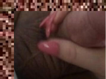 Rubbing his tiny dick with long nails - Handjob
