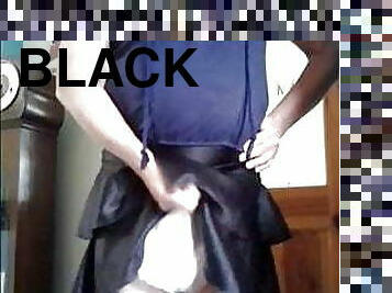 Playing in my black satin ra ra skirt