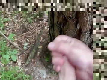 Morning masturbation in woods, huge cumshot