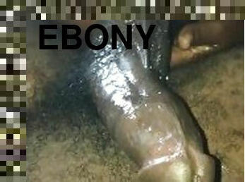 EBONY BBW SPIT AND  SLOBS ON DOUBLE CHOCOLATE BALLS VERY WELL!!!!!