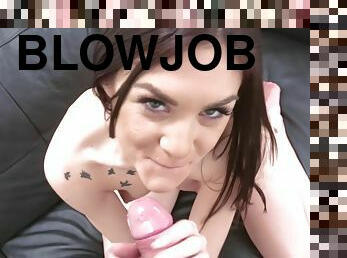 Sexy Babe Gives A Blowjob And Moves Pussy On Hard Cock - James Brossman And Lullu Gun