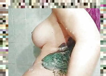 pantat, mandi, payudara-besar, orgasme, mandi-shower