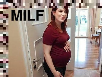 gravid, avsugning, milf, rödhårig, pov, verklighet, hårt