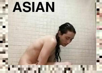 asiatisk, badning, amatør, bøsse, bruser, latex, solo, twink