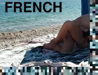 French Milf Amateur Fucks on Nude Beach public to stranger with Cumshot - MissCreamy