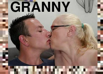 Big saggy tit granny riding cock after blowjob in kinky duo