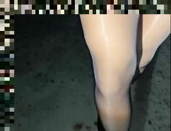 Nylon legs in miniskirt