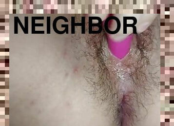 My neighbor masturbates her hairy and juicy pussy in front of me