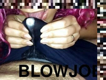 Blowjob through underwear, cum in pants blowjob