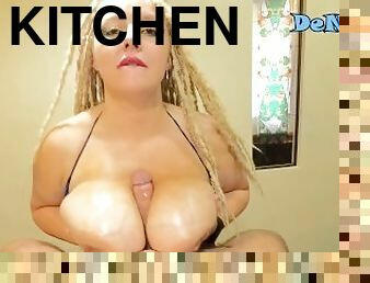 Sex Bomb DeNata with Huge Juicy Tits & Sloopy Mouth works on Kitchen