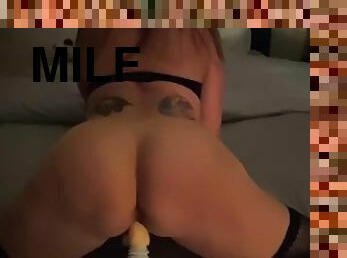 orgasme, amatør, moden, milf, legetøj, strømper, dildo, solo