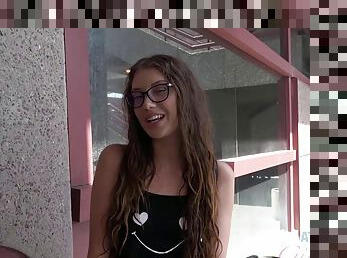 Nerdy teen has her slit fondled by a cameraman