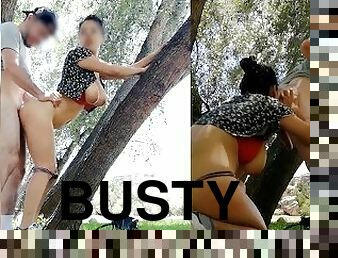 Busty teen at very risky outdoor fucking and rimjob we almost got caught
