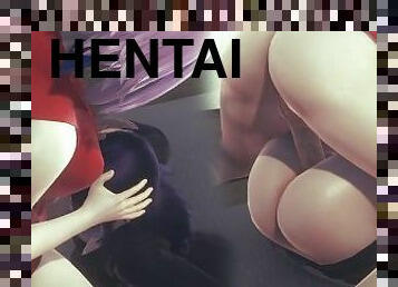 lesbijskie, gangbang, anime, hentai, 3d, masywny