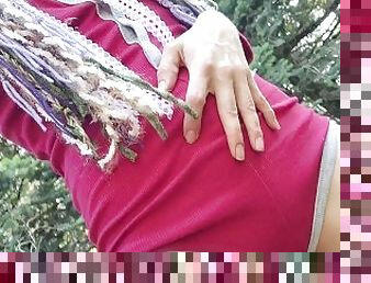 Nerdy Faery Wets Her Red Romper in The Woods