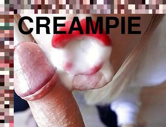 Oral Creampie after pov blowjob. Cum inside mouth and on tongue, red lipstick close up cum play, cim