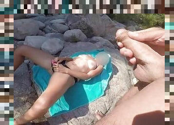 mastrubacija, nudist, zunaj, javno, amaterski, camera, plaža, potovanje, fingering, drkanje-jerking