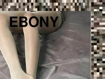 amateur, ébène, baby-sitter, pieds, solo, en-nylon