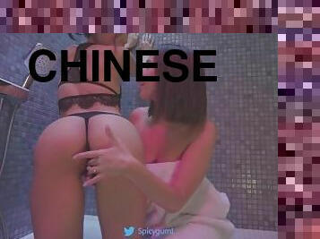 coño-pussy, squirting, estudiante, lesbiana, adolescente, besando, sauna, china, húmedo