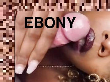 Ebony sloppy toppy leads to cumshot from white neighbor