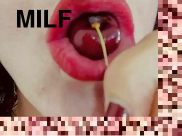 ASMR Sensually Eating Cherries Close Up Sounds by Pretty MILF Jemma Luv Dental Fetish SFW