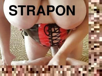 storatuttar, strap-on, fru, amatör, anal, milf, leksak, hardcore, man, blond