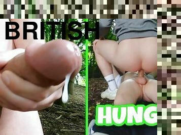 Naughty & Very Sexy Verbal British Twinks Find Secluded Spot In Public Woods To Fuck Bareback (POV)