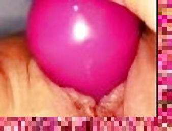 BBW With Meaty Pussy Lips Stuffs Cunt With HUGE Purple Toy!!
