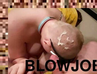 Cumshot on Skull! FTM Sex slave Freshly Shaved Head. Buzzcut Blowjob p3