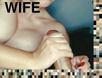 Real wife handjob and cum on him #8